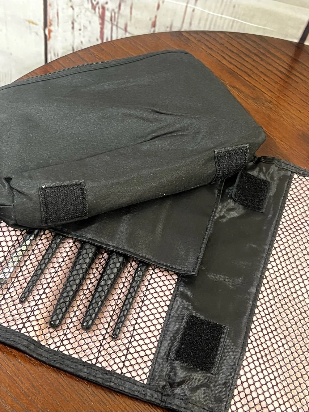 Mary Kay Black Makeup Brush Collection Roll Bag, Toiletry Bag, Mirror never used